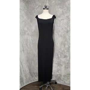 Jessica McClintock Gunne Sax Blk Beaded Cap Sleeve Evening Gown Sz 9 10 Stretch